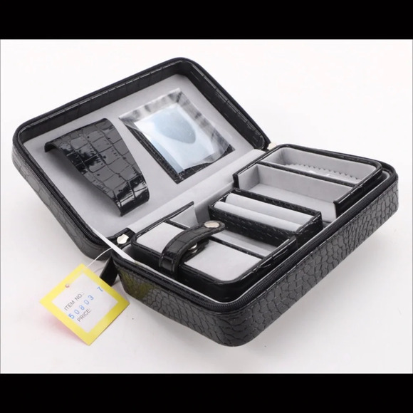 NWT Alten Black Croc Embossed Vinyl Travel Jewelry Case Boxes Set of 3 - Picture 12 of 14